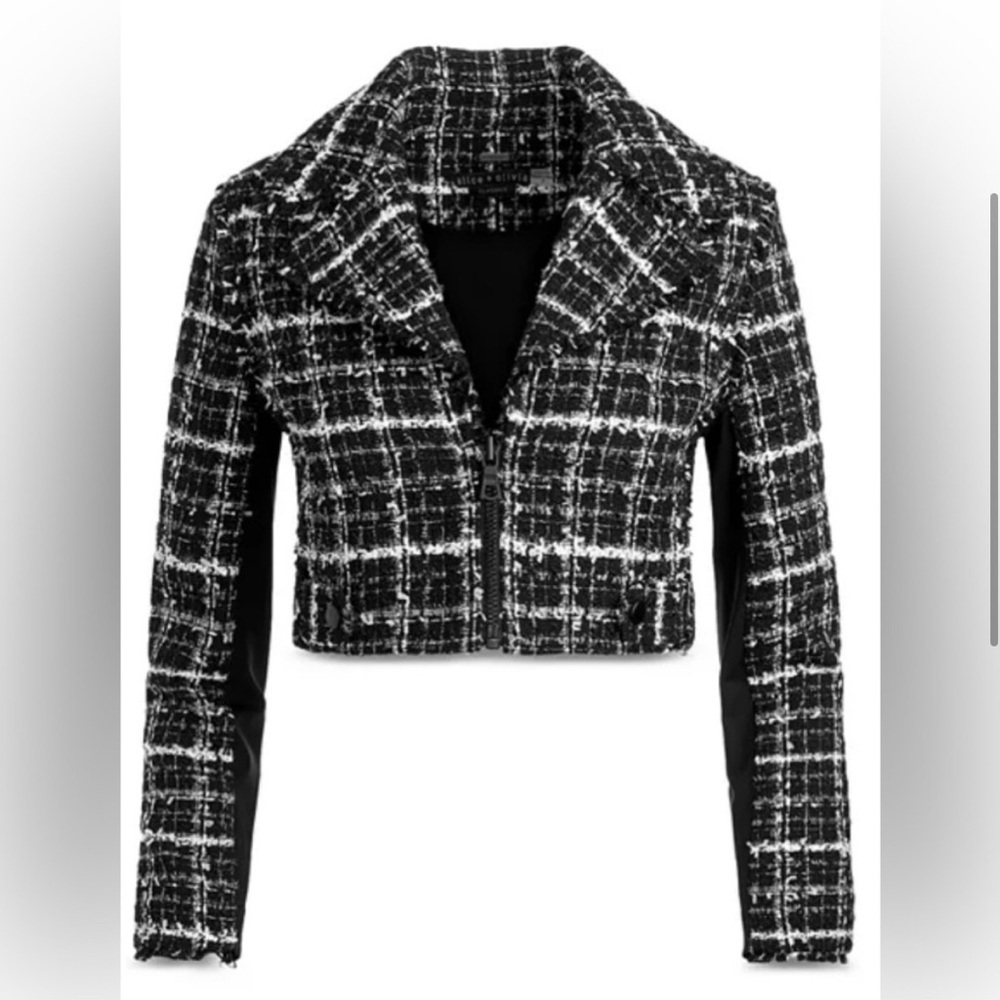 Alice and Olivia Yardley Cropped Fray Hem Jacket/Small - Picture 3 of 12